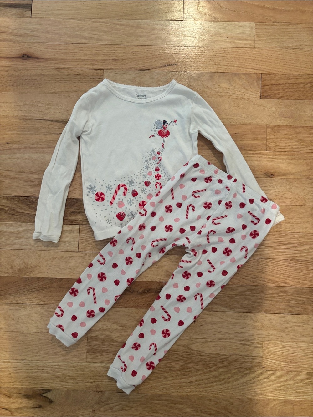 Toddler White Pajama set with Red Candy Cane Print